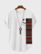 T-shirt a maniche corte da uomo con stampa geometrica etnica, patchwork, orlo curvo - bianca