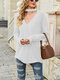 Fashion Solid Color V-neck Long Sleeve Plus Size Sweater for Women - White