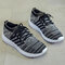 Plus Size Running Breathable Mesh Lightweight Soft Flat Casual Shoes - Black