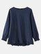 Solid Color O-neck Ruffle Hem Casual Blouse For Women - Navy