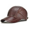 Mens Winter Genuine Leather Baseball Caps With Ear Flaps Outdoor Warm Trucker Adjustable Hats - Red Brown