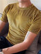 Camisetas casuales redondas de rayas de terciopelo para hombre Cuello - Amarillo