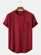 Mens Solid Color American Flag Sleeve Curved Hem T-Shirt With Pocket - Wine Red