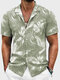 Mens Plants Print Revere Collar Casual Short Sleeve Shirts - Light Green