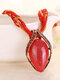 Vintage Drop-shaped Turquoise Pendant Colorful Beaded Winding Chain Necklace - Red