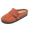 Plus Size Women Casual Comfy Suede Large Round Toe Backless Flats - Orange