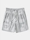 Men Icon Pattern Mesh Lined Soft Breathable Quick Dry Loose Board Shorts - Gray