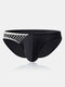 Men Mesh Patchwork Sexy Briefs Spandex Stretch Breathable Low Rise Solid Color Underwear With Pouch - Black