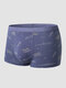 Men Cotton Letter & Leaf Print Breathable U Convex Shorts Boxers Brief - Blue