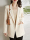 Solid Lapel Pocket Long Sleeve Button Casual Blazer - Apricot