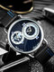 4 Colors Leather Alloy Men Business Watch Decorated Pointer Dual Time Zone Quartz Watch - Leather Band & Black Blue