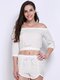 Women Bow Knot Off Shoulder Half Sleeve Lace-up Suit - White