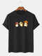 Mens 100% Cotton Cartoon Mushroom Print Short Sleeve T-Shirt - Black