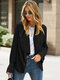 Solid Open Front Long Sleeve Lapel Jacket For Women - Black
