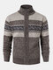 Mens Zip Front Vintage Pattern Knitted Casual Cardigans With Slant Pocket - Coffee