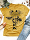 Cartoon Giraffe Printed Short Sleeve O-enck T-shirt For Women - Yellow