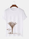 Mens Beach Landscape Print Holiday Short Sleeve Cotton T-Shirts - White