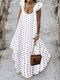 فستان ماكسي بوهيمي منقّط بكشكشة مقاس Plus - أبيض