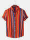 Mens Colorful Vertical Stripe Button Up Holiday Short Sleeve Shirts - Yellow