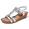 Women Opened Toe Hollow Out Star Pattern Roman Wedges Sandals - Silver