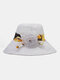 Women Cotton Solid Calico Print Patchwork Tulle Flower Decoration Breathable Sunshade Foldable Bucket Hat - Gray