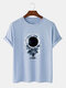 Mens Astronaut And Total Solar Eclipse 100% Cotton Short Sleeve T-Shirts - Blue