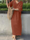 Vestido vintage solto com decote em V e manga 3/4 - laranja