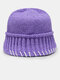 Unisex Cotton Knitted Color Contrast Woven Brim All-match Warmth Bucket Hat - Purple
