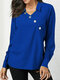 Button Solid Color Long Sleeve Lapel Casual Blouse For Women - Blue