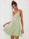 Solid Adjustable Strap Backless Bow Deep V-neck Sexy Dress - Green