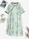 Женская пуговица-лягушка с принтом в китайском стиле Дизайн Половина рукава Платье - Зеленый