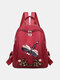 Women Chinese Style Dragonfly Embroidered Large Capacity Calico Backpack - Red