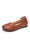 Women Casual Retro Soft Comfy Genuine Leather Woven Driving Shoes - Brown