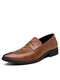 Men Embossed Slip On Pointed Toe Loafers Business Dress Shoes - Brown