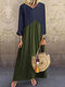 Kontrastfarbe Patchwork Langarm Maxi Kleid Für Damen - Armeegrün