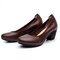 SOCOFY Chocolate Color Comfortable Genuine Leather Slip On Soft Pumps - Brown