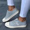 Women Oversized Canvas Elastic Band Comfy Wearable Casual Flats - Blue