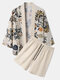 Mens Tropical Floral Print Kimono Holiday Two Pieces Outfits - Apricot