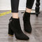 Women Comfy Suede Pointed Toe Zipper Chunky Heel Short Boots - Black
