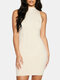 Solid Color O-neck Sleeveless Tight Sexy Dress for Women - Beige