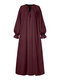Solid Color O-neck Lantern Sleeve Plus Size Knotted Dress for Women - Wine Red