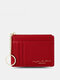Women Faux Leather 8 Card Slot Zipper Card Holder Mini Keychain Short Wallet - Red