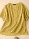 Solid Short Sleeve Casual Crew Neck Women Blouse - Yellow