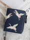 Women PU Leather Crane Embroidered Bags Card-slots Mini Small Wallet Purse - Blue