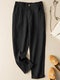 Solid tasca elastica in vita casual Harem Pantaloni per le donne - Nero