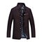 Men's Stylish Casual Business Woolen Chest Zipper Slim Fit Stand Collar Jacket - Wine Red