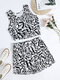 Letter Graphic Print V-neck Tank Top & Drawstring Shorts Suit with Pocket - White