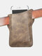 Men Vintage Faux Leather Portable Solid Color Belt Bag Phone Bag - Coffee