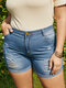 Plus Size Plain Button Pocket Ripped Jeans - Royal