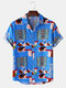 Mens Ethnic Style Pattern Casual Lapel Collar Shirt - Blue